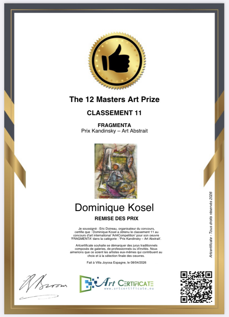 Diplôme Prix Kandinsky Art Abstrait 2026 de Fragmenta, classée 11e