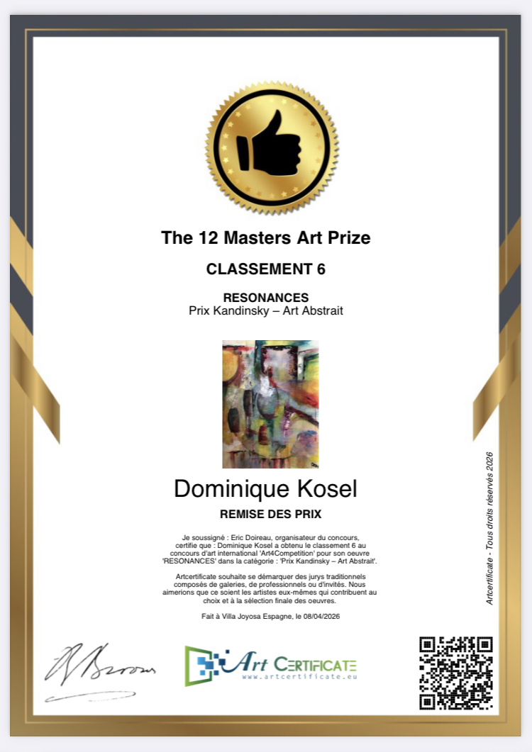 Diplôme Prix Kandinsky Art Abstrait 2026 de Résonances, classée 6e